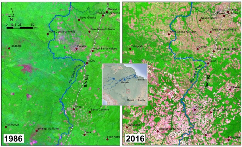 Norte de Mato Grosso: em apenas 30 anos, o avanço do agronegócio reduziu drasticamente a cobertura florestal da região.